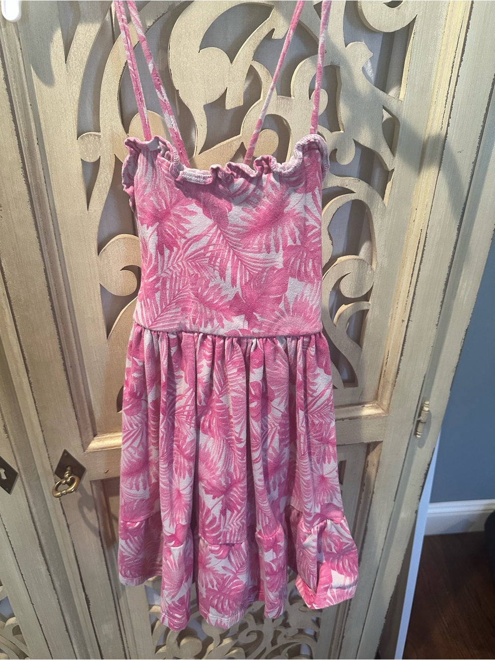 Janie and Jack Tropical Pink and White Palm Print Sundress Size 5